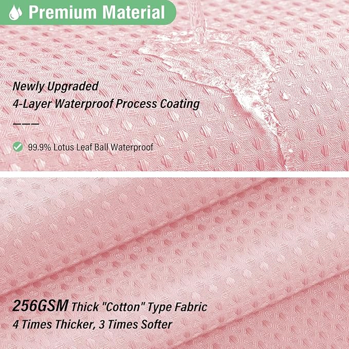 Dynamene Extra Long Fabric Shower Curtain - Waffle Weave 90 Inches Long Heavy Duty Cloth Shower Curtains for Bathroom, 256GSM Tall Hotel Luxury Bath Curtain Set with 12 Plastic Hooks, Pink