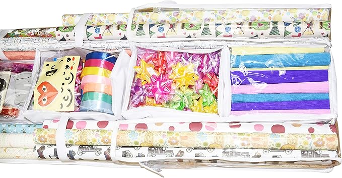 Freegrace Double-Sided Hanging Gift Wrap Organizer - Large 16 x 41 Inch Wrapping Paper Storage Bag - Tearproof 600D Oxford Closet Gift Bag & Ribbon Organization Storage Caddy, White