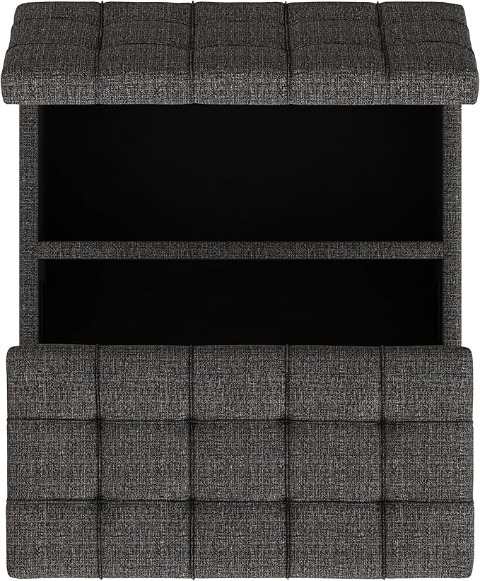 SIMPLIHOME Harrison Small Coffee Table Storage Ottoman - 30 inch Wide Upholstered Tweed Look Fabric Square Lift-Top Ottoman in Ebony, Transitional Ottoman for Living Room with Hidden Storage
