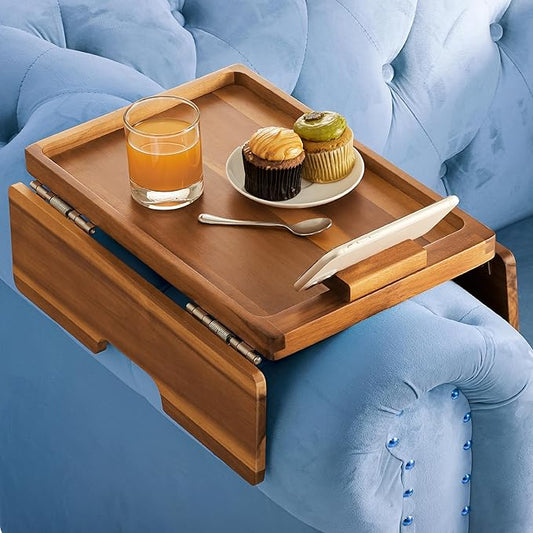 BLUEWEST Sofa Armrest Tray, Arm Table Sofa Arm Tray with Robust Large Grip Arm, Double Large SS304 Hinges & 360 Rotating Phone Bracket, Non-Slip, Flexible with Different Sofa Armrest Shapes and Width