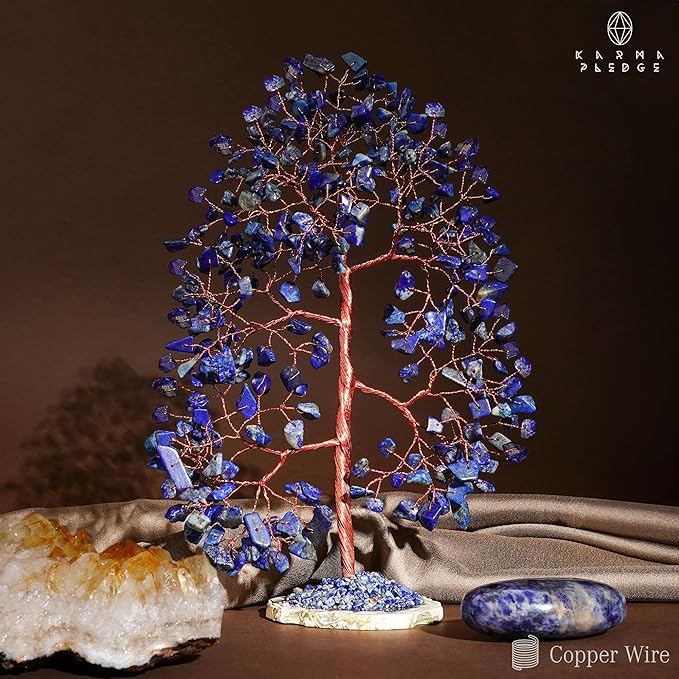Crystal Tree of Life Birthday Gifts for Women, Men, Frineds, Handmade Lapis Lazuli Chakra Healing Tree for Home, Room, Office Decor, Bring Money, Positivity, Good Luck, Gifts for Mom & Dad