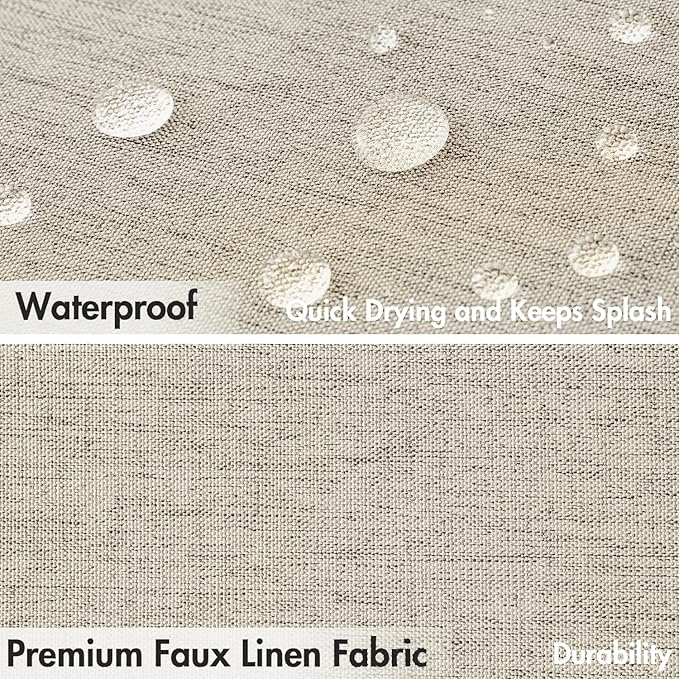 MIULEE Linen Scalloped Shower Curtain Linen Textured with 12 Metal Hooks Cute Heavy Duty Washable Waterproof Thick Cloth Shower Curtains with Black Border for Bathroom Hotel Bathtub,W72*L72