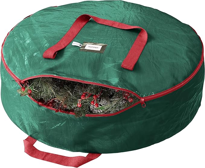 Heavy Duty Wreath Storage Bag 30 Inch, 1-Pack - Christmas Wreath Storage Container Green - Waterproof Plastic Material Wreaths Holder Storages - Holds 30 Inch Wreaths For Year Round