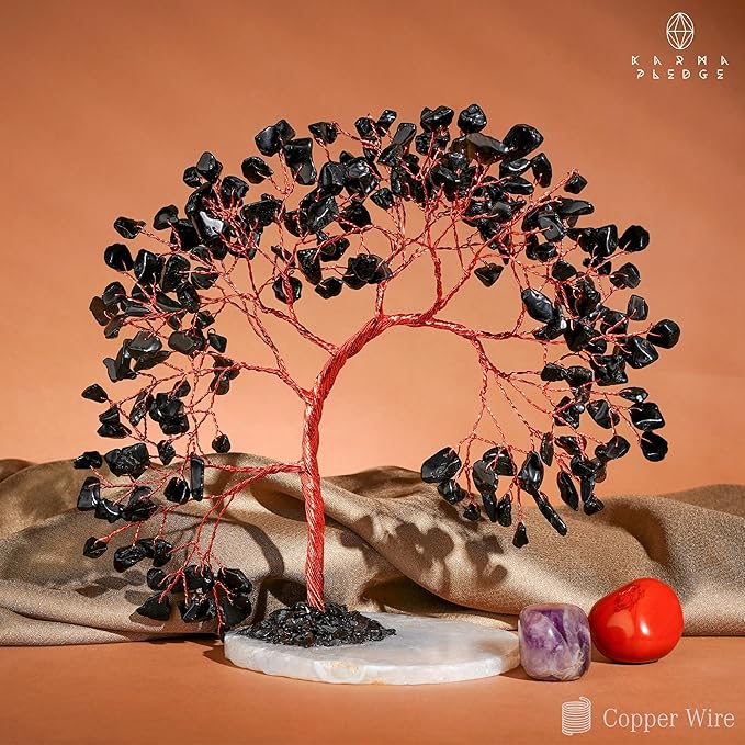 Crystal Tree of Life for Home, Office, Room, Wall Decor to Bring Money & Good Luck, Handmade Black Obsidian Healing Chakra Tree Unique Birthday Gifts for Women, Men, Mom & Dad