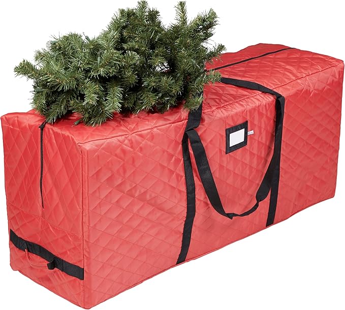 Zober Christmas Tree Storage Bag 9 Ft - Artificial Disassembled Christmas Tree Storage - 2 Zipper, Durable Straps & Handles - XMas Tree Bag Made From Tear Proof 600D Oxford - Red Diamond Quilt