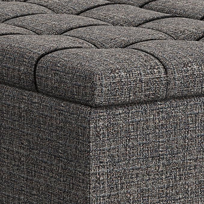 SIMPLIHOME Harrison Large Coffee Table Storage Ottoman - 40 inch Wide Upholstered Tweed Look Fabric Square Lift-Top Ottoman in Ebony, Transitional Bench for Living Room with Sturdy Base