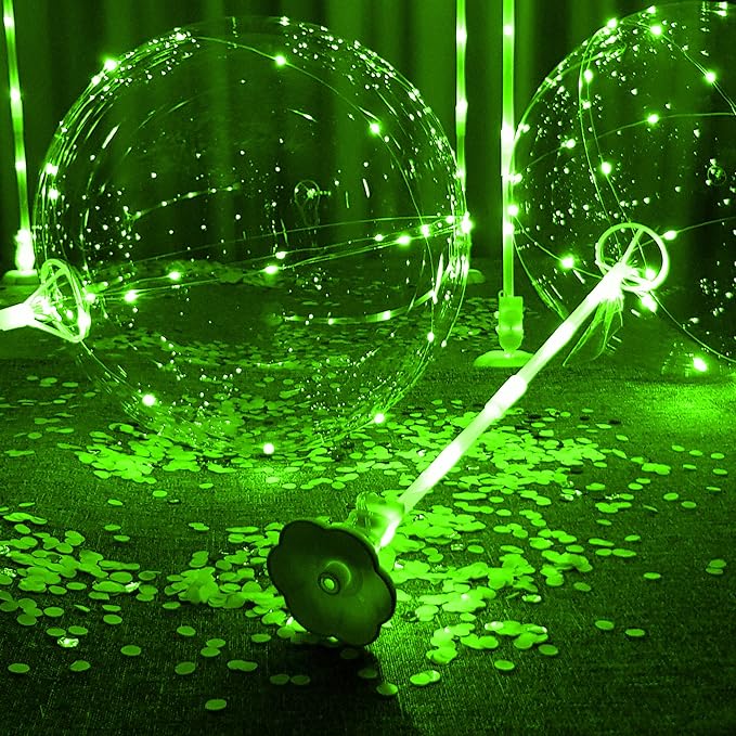 Lightsfever Green LED Balloons 6pc Light up Balloon with sticks and stands and batteries, for tabletop no helium required DIY Kit (Green)