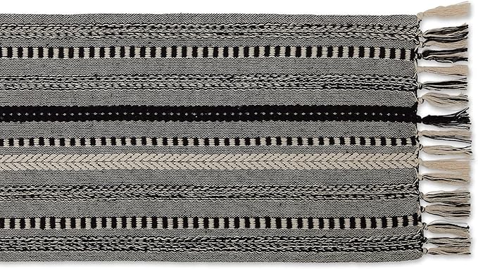 DII Farmhouse Braided Stripe Table Runner Collection, 15x108 (15x113, Fringe Included), Black