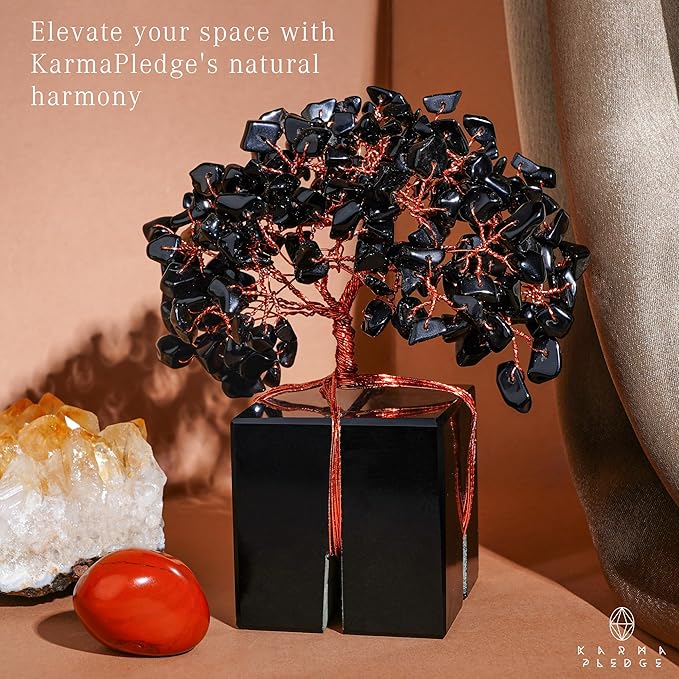 Chakra Tree of Life for Unique Gifts for Mom, Dad, Home and Office Decor, Handmade Black Obsidian Healing Crystal Tree for Positivity, Money & Good Luck, Birthday Gifts for Women, Mens