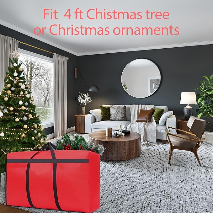 HikooLSS Small Christmas Tree Storage Bag 4Ft/5Ft Heavy Duty Reusable 600D Oxford Fabric Xmas Tree Bag/Container/Holder for Short Artificial Christmas Tree(39" X 12" X 24") Red