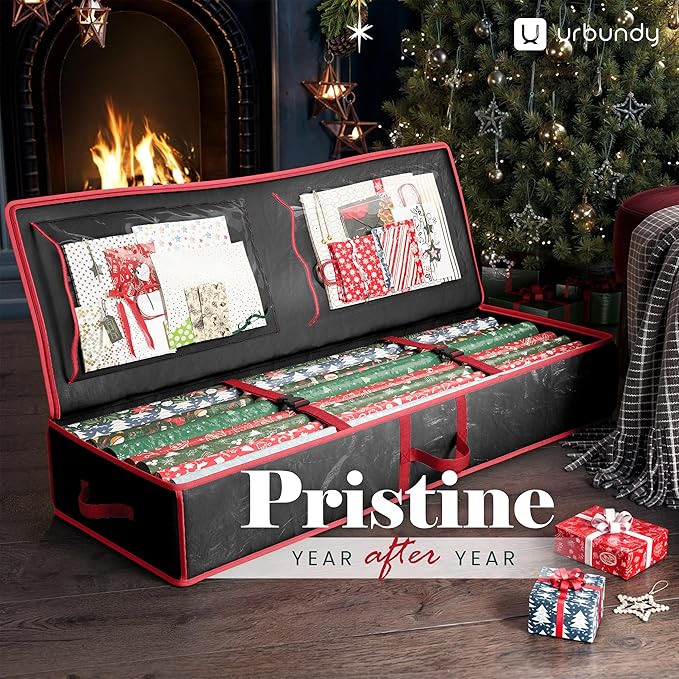 Heavy Duty Wrapping Paper Organizer - Black Christmas Storage Bag for Gift Bags & Decorations