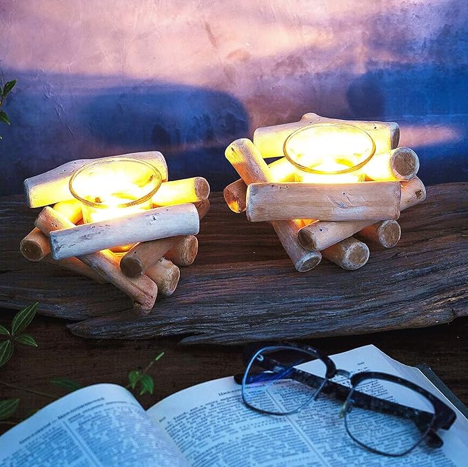 Sziqiqi Handmade Wooden Tea Light Candle Holder with Glass Cup Rustic Country Coastal Style for Farmhouse Home Decoration Home Altar Decoration Holoday Wedding Decoration Pack of 4