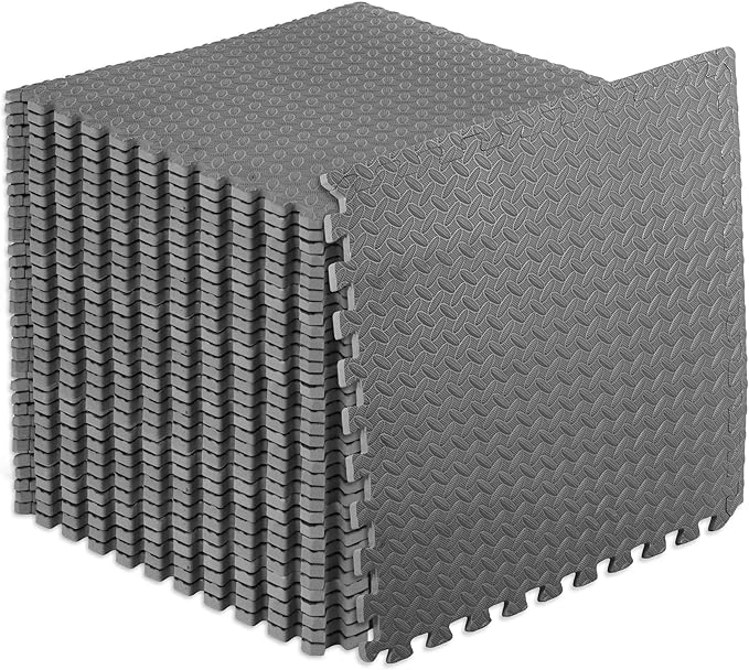 ProsourceFit Puzzle Exercise Mat ½ in, EVA Interlocking Foam Floor Tiles for Home Gym, Water-Resistant Mats Workout Equipment, Floor Padding for Kids, Grey, 24 in x 24 in x ½ in, 144 Sq Ft – 36 Tiles