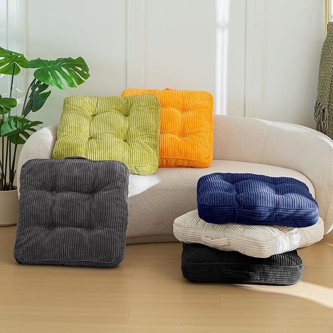 HIGOGOGO Floor Pillow Cushion for Adults, Meditation Cushion Pillow, Large Square Floor Sitting, Tufted Corduroy Cover, for Tatami Living Room or Yoga, 22x22 Inch, 2Pack, Beige