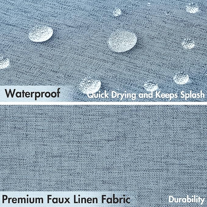MIULEE 84" Long Scalloped Shower Curtain Linen Textured with 12 Metal Hooks Cute Extra Long Heavy Duty Washable Waterproof Cloth Shower Curtains with Black Border for Bathroom Hotel,Moonlight Blue