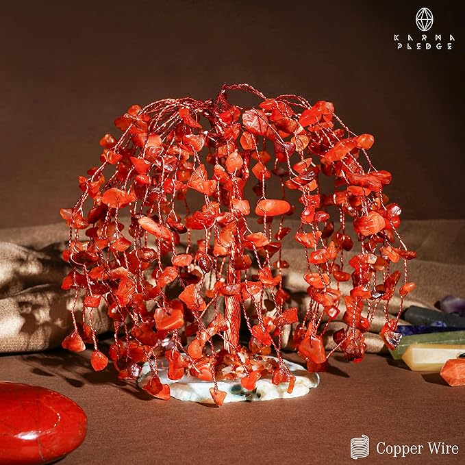 Chakra Tree of Life Birthday Gifts for Women, Home and Office Decor, Handmade Carnelian Crystal Tree for Money, Positivity, Reiki Healing, Spiritual Good Luck Gifts for Mom & Dad