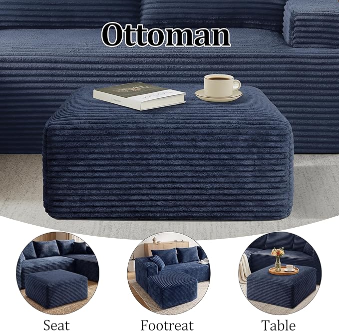 Corduroy Ottoman, Modern Boneless Cloud Foot Rest Foam Support, Oversized Modular Sectional Sofa Stool for Living Room, Bedroom & Small Spaces, No Assembly Required | Modular Sectional, Sofa Stool, Small Spaces, No Assembly Required