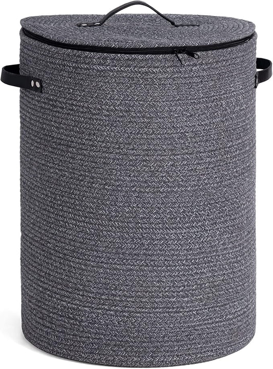 CHICVITA Large Laundry Hamper with Lid, 58L, Tall Clothes Laundry Basket for Bedroom, Rope Laundry Bin for Clothes, Blankets, Toys, Woven Laundry Basket for Living Room, 15 x 20 inches, Grey