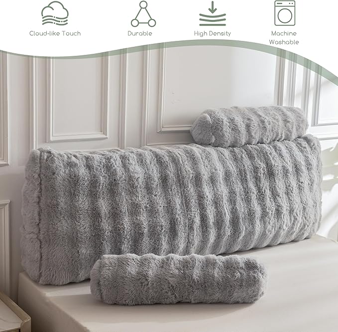 HIGOGOGO Headboard Pillow Queen,Ultra-Soft Wedge Pillow with 2 Cylindrical Neck Pillows,Memory Foam Filling,Back Support Pillows for Bed Sitting Up, Reading & Working, Removable Cover, 59.1"x19.7"