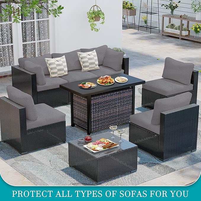 BIETYONE 14Pcs Stretch Patio Cushion Covers,Outdoor Couch Covers Replacement,Outdoor Couch & Sofa Slipcovers,for Patio Furniture Cushion Covers,Washable Reusable Furniture Protector (Grey,Cover Only)