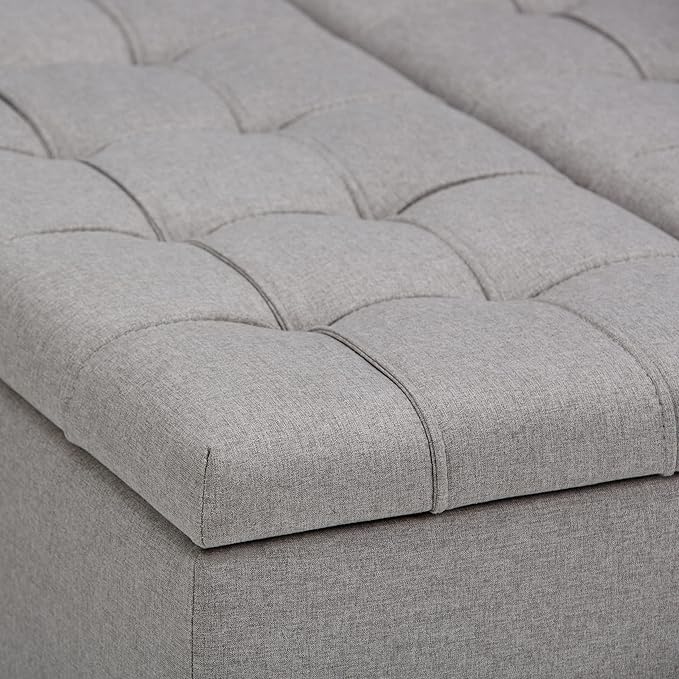 SIMPLIHOME Harrison Coffee Table Storage Ottoman - 36 inch Wide Upholstered Linen Look Fabric Square Lift-Top Ottoman in Dove Grey, Transitional Ottoman for Living Room with Hidden Storage
