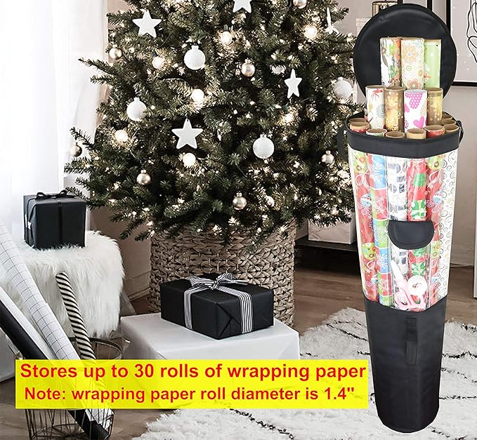 Freegrace Gift Wrap Organizer | Large 9" x 40.9" Wrapping Paper Rolls Storage Bag | Tearproof & Space Saving Under Bed Gift Bag Organization (Black)