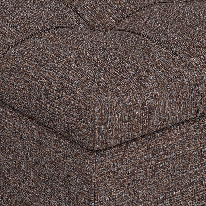 SIMPLIHOME Harrison Coffee Table Storage Ottoman - 36 inch Wide Upholstered Tweed Look Fabric Square Lift-Top Ottoman in Mink Brown, Transitional Ottoman for Living Room with Hidden Storage