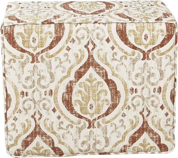 HomePop Square Ottoman - Burnt Orange and Cream Medallion
