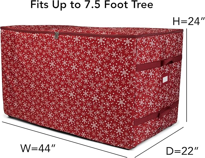 Covermates Keepsakes Christmas Tree Structured Rolling Storage Bag – Heavy-Duty Holiday Storage Container with Wheels, Padded Handles & Sturdy Inserts – Closet & Garage Organization, Red Snowflake