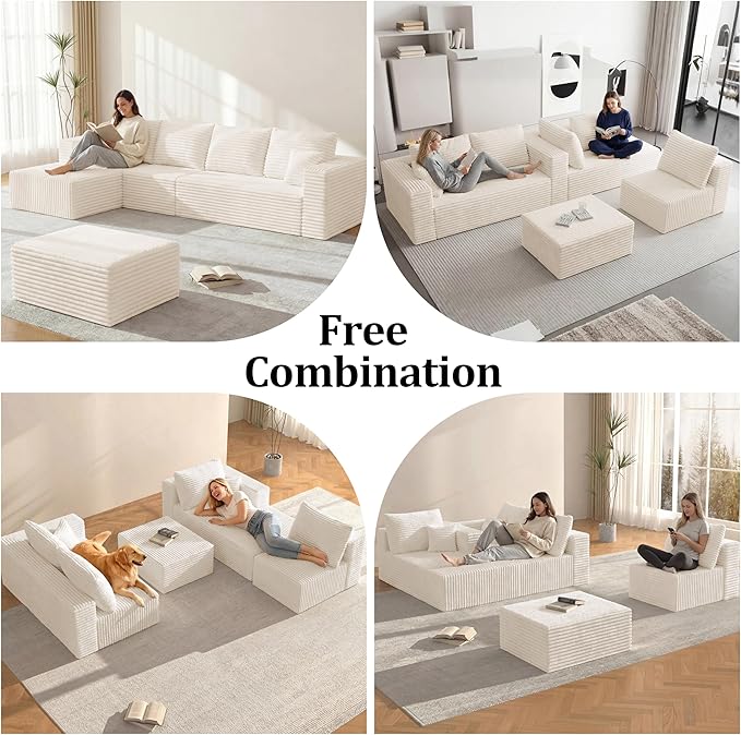 Couches Sofa, Boneless Compressed Sofa in a Box, U-Shaped Cloud Couch with Deep Seats & Chaise for Living Room, No Assembly Required (Beige, 118" U-Shape with Left Facing Chiase) | Boneless Compressed, Sofa in a Box, Cloud Couch, Deep Seats, No Assembl...
