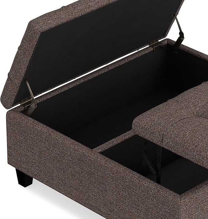SIMPLIHOME Harrison Coffee Table Storage Ottoman - 36 inch Wide Upholstered Tweed Look Fabric Square Lift-Top Ottoman in Mink Brown, Transitional Ottoman for Living Room with Hidden Storage