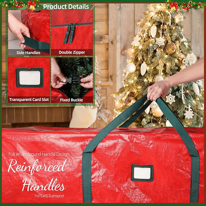 Large Christmas Tree Storage Bags Heavy Duty Tree Bags Holiday Storage Bags Protects From Moisture Or Dust,Alternative To Xmas Tree Storage Box (Red, 9 Ft)