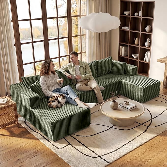 BSHOMGI Modular Sectional Sofa, Modern Cloud Boneless Couch with High-Resilience Foam Support, Oversized Upholstered Sectional Couch for Living Room, Apartments & Bedroom, No Assembly Required | Boneless Compressed, Sofa in a Box, Cloud Couch, Deep Sea...