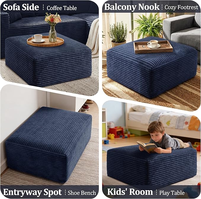 Corduroy Ottoman, Modern Boneless Cloud Foot Rest Foam Support, Oversized Modular Sectional Sofa Stool for Living Room, Bedroom & Small Spaces, No Assembly Required | Modular Sectional, Sofa Stool, Small Spaces, No Assembly Required