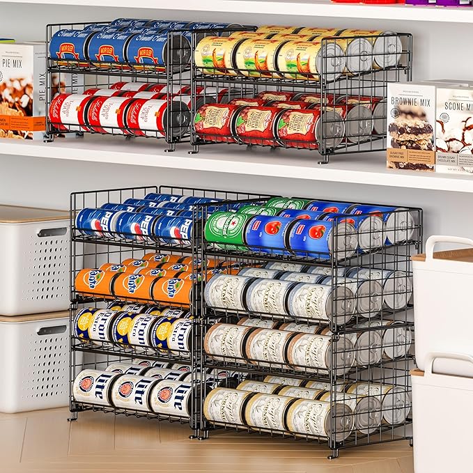 JKsmart Adjustable Can Rack Organizer, Stackable Can Storage for Kitchen Pantry Cabinet, 2-Tier Can Holders for Food, Multifunctional Can Dispenser for Snacks Soda-3 Pack