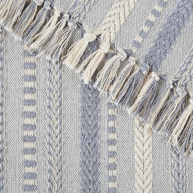 DII Farmhouse Braided Stripe Table Runner Collection, 15x108 (15x113, Fringe Included), Cool Gray