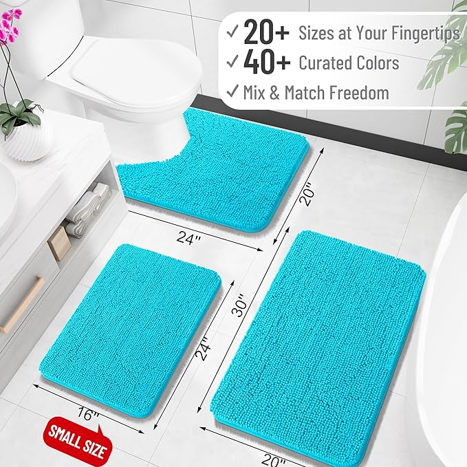 OLANLY Large Bathroom Rugs 59x35, Extra Soft Absorbent Chenille Bath Rugs, Rubber Backing Quick Dry, Machine Washable Bath Mats for Bathroom Floor, Tub and Shower, Home Decor Accessories, Aqua Sky