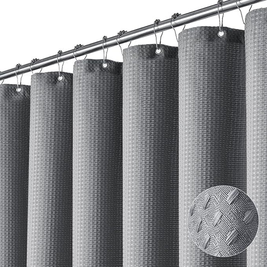 Dynamene Long Fabric Shower Curtain - 78 inch Long Waffle Weave Weighted Cloth Shower Curtains for Bathroom, Neutral Heavy Duty Hotel Spa Luxury Bath Curtain Set with 12 Plastic Hooks,72x78, Grey