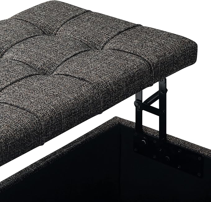 SIMPLIHOME Harrison Coffee Table Storage Ottoman - 36 inch Wide Upholstered Tweed Look Fabric Square Lift-Top Ottoman in Ebony, Transitional Ottoman for Living Room with Hidden Storage