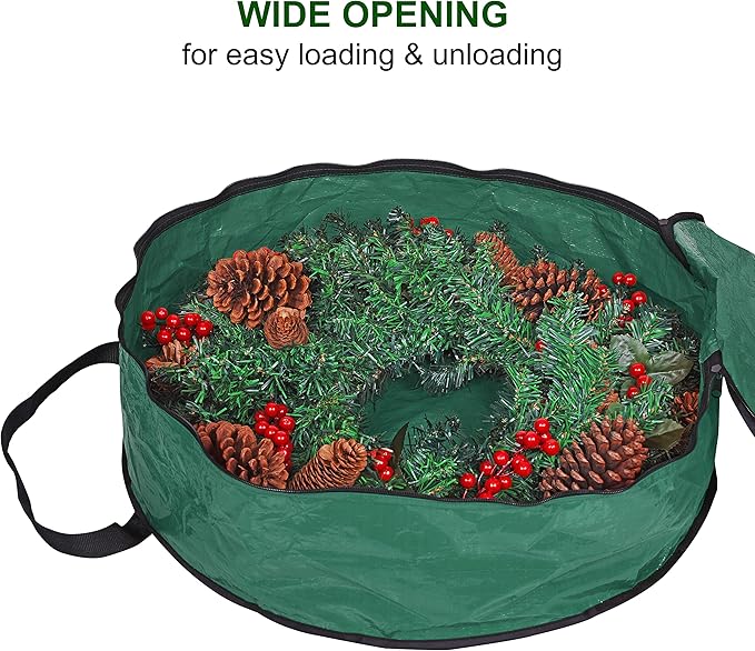 ProPik Christmas Wreath Storage Bag 36" - Garland Holiday Container with Tear Resistant Material - Featuring Heavy Duty Handles and Transparent Card Slot - 2 Pack (36 Inch, Green)