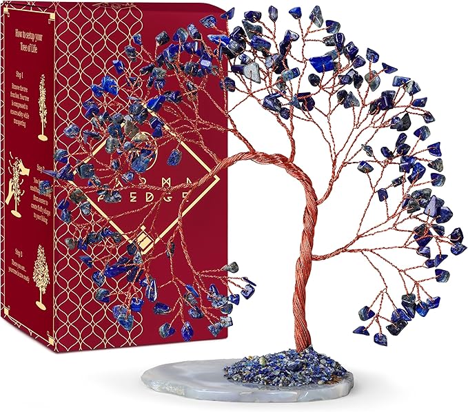 Crystal Tree of Life for Home, Office, Room, Wall Decor to Bring Money & Good Luck, Handmade Lapis Lazuli Healing Chakra Tree Gifts for Women, Men, Mom & Dad, Unique Gifts for Birthday & Anniversary