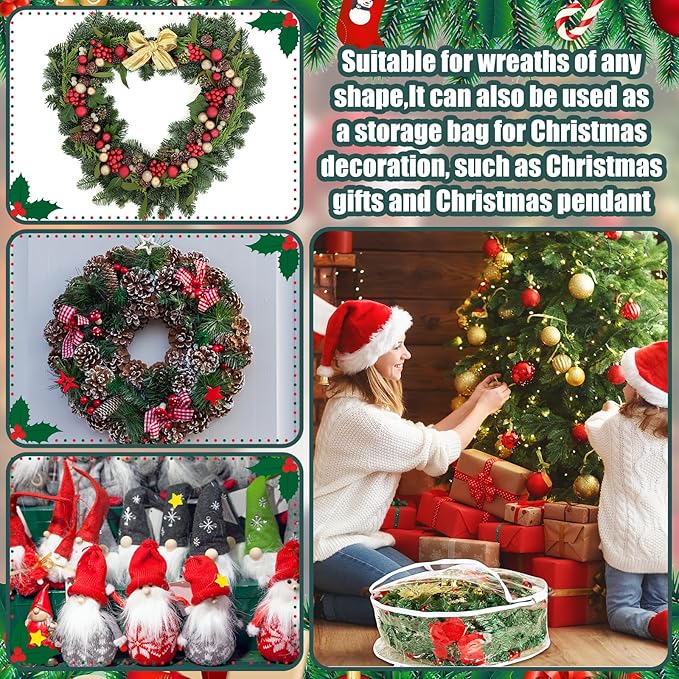 Shappy 1 Pcs 36 Inch Back to School Wreath Storage Container Clear Wreath Storage Bags PVC Waterproof Garland Bags with Clear Window Dual Zippers and Handles for Holiday Artificial Garland (White)