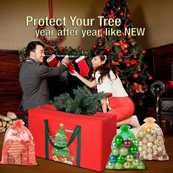 Christmas Tree Storage Bag 4FT 600d Oxford Fabric Small Christmas Tree Bag 3FT for Ornament Storage 85 X 45 X 25cm with 2 Christmas Decoration Storage Bag 30X40cm