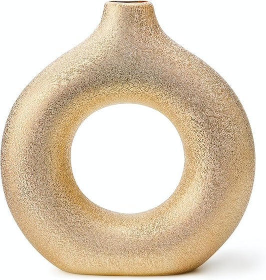 Modern Donut-Shaped Decorative Vases, Handmade Minimalist Boho ins Style, Modern Vase for Home Decor for Wedding Dinner Table Party Living Room Office Bedroom (Gold, Exra Large)