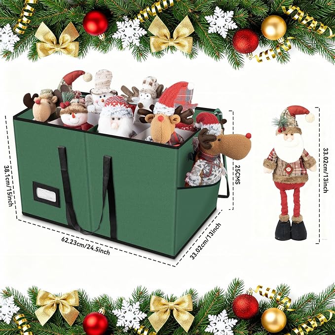 VoMii Large Christmas Figurine Storage Box & Nutcracker Storage Container Up To 8 Holiday Figurines,ornament Decor Organizer Storage Box ,15-Inch Green