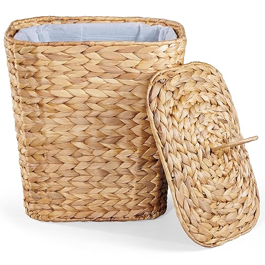 BLUEWEST 2.6 Gallon Wicker Trash Can with Lid, Handwoven Rattan Trash Can, Woven Decorative Wastebasket, Wicker Waste Basket with Removable Plastic Inner Bin for Bathroom, Bedroom, Office, or Kitchen