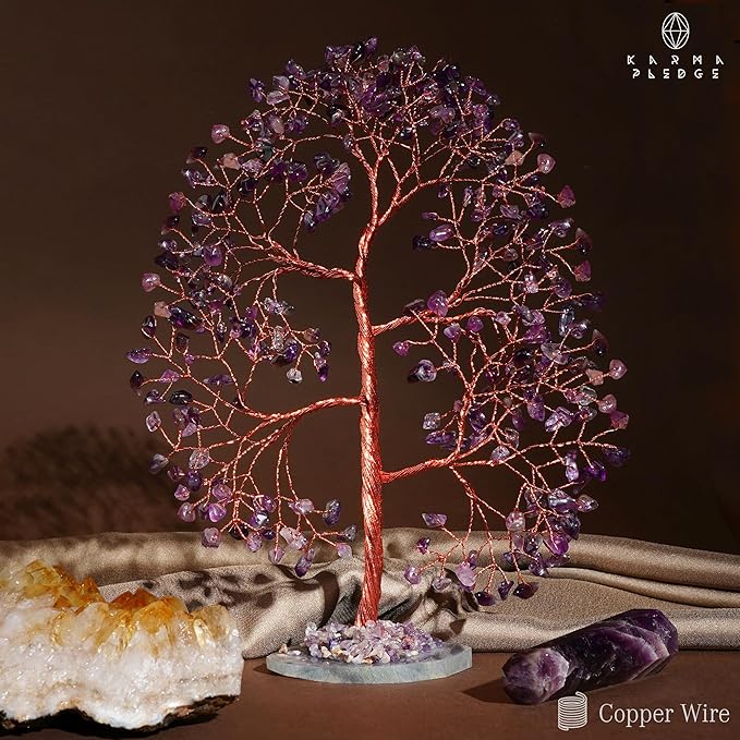 Crystal Tree of Life Birthday Gifts for Women, Men, Frineds, Handmade Amethyst Chakra Tree for Home, Room, Office Decor, Bring Money, Positivity, Reiki Healing, Good Luck, Gifts for Mom & Dad