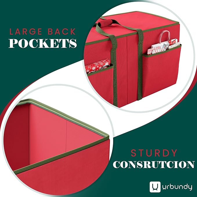 Christmas Ornament Storage Box - Red, Fits 128 Ornaments - Organizer With Dividers & Handles
