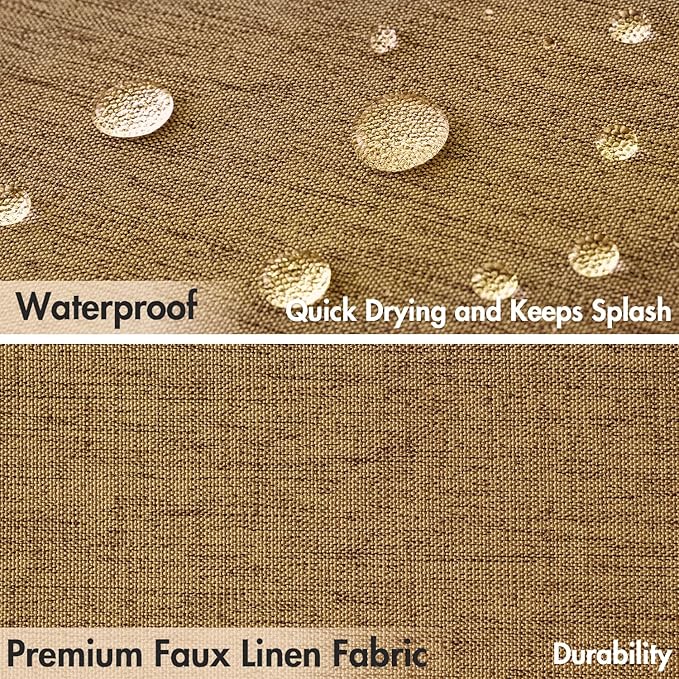 MIULEE Gold Brown Scalloped Shower Curtain Linen Textured with 12 Metal Hooks Cute Heavy Duty Washable Waterproof Thick Cloth Shower Curtains with Black Border for Bathroom Hotel Bathtub,W72*L72