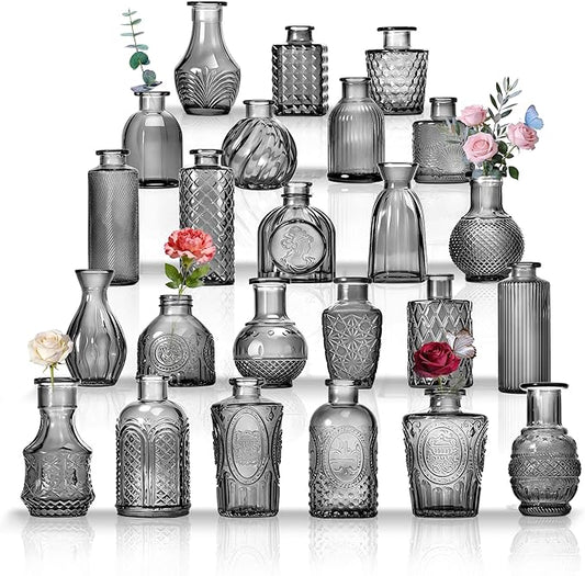 Mini Bud Vases As Wedding Centerpieces for Tables,Clear Bud Vases for Flowers,Small Flower Vases Suitable for Birthday Party,Anniversary,Wedding Reception,Baby Shower (Black, 24PCS)